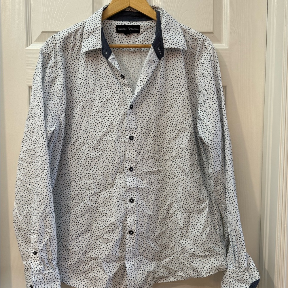 Beverly Hills Polo Club White and Black Patterned Shirt
